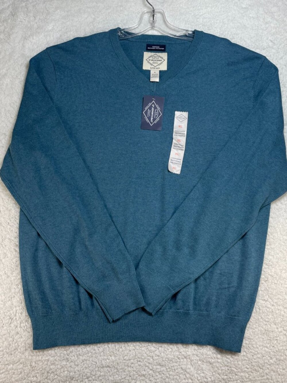 St. John's Bay V-Neck Sweater Mens XL Teal Heather Recycled Polyester NWT